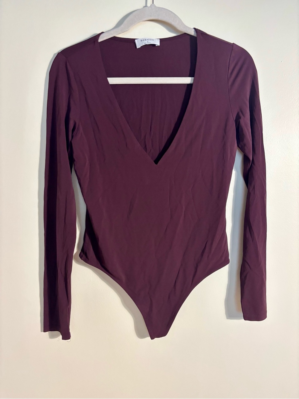 Babaton Deep Plum Long-Sleeve V-Neck Bodysuit